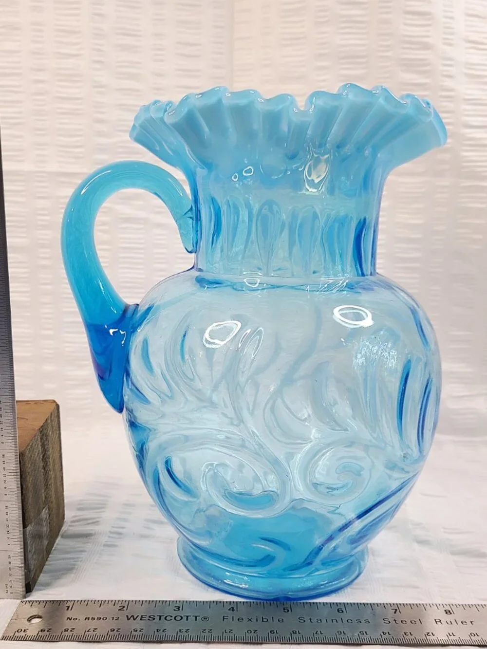 Fenton EAPG 1910 Blue Opalescent Buttons Braids Pitcher 9.25